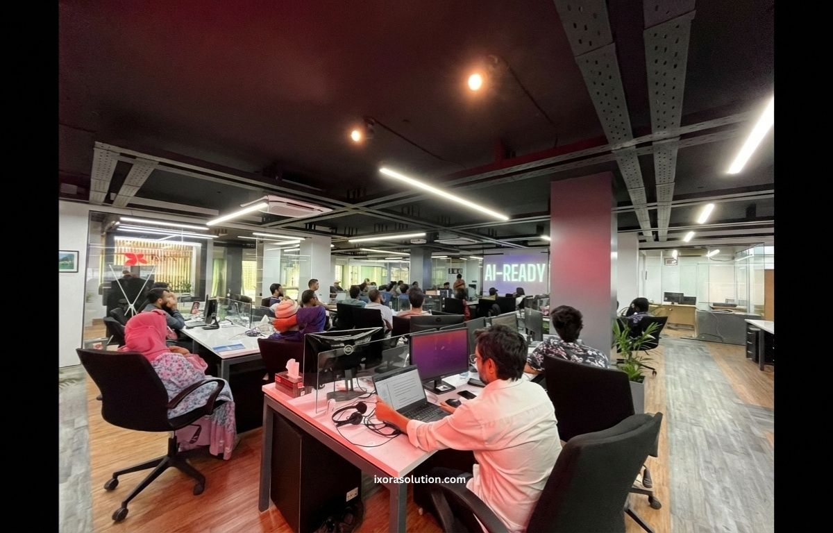 the image showcasing the office environment and a seminar on AI ready manners