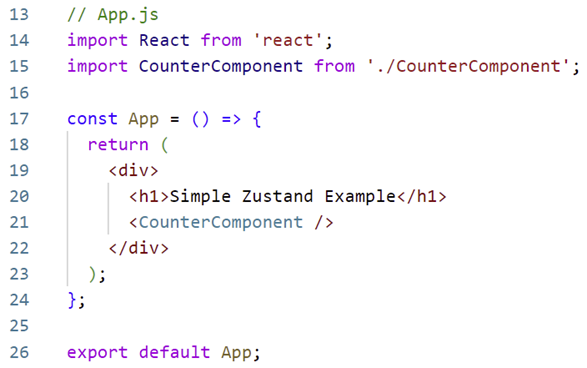 Screenshot of a source code displaying final use of CounterComponent in your main application