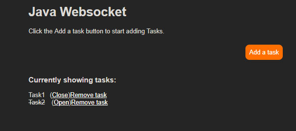 Screenshot of Running sample WebSocket application using Glass Fish Server. 